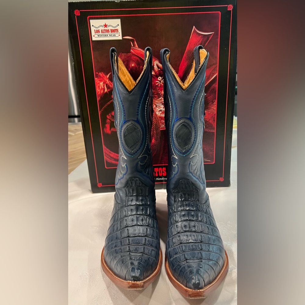 Los Altos Boots Blue Jean 3X Toe. Genuine Crocodile.